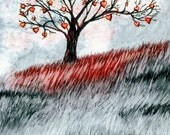 Heart Tree Card, 5x7 Art Print, Black and White