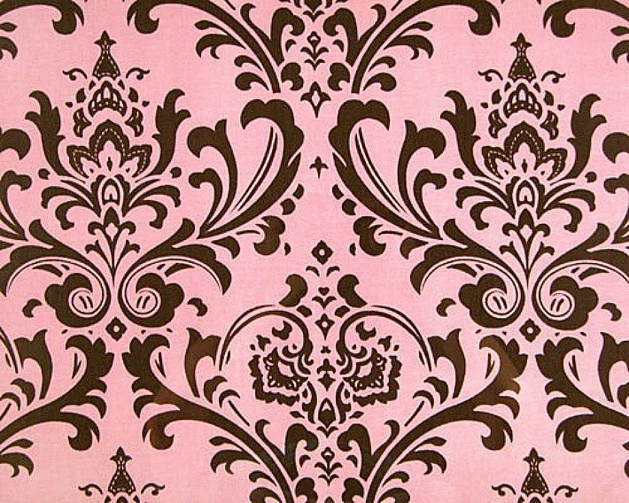 Home Dec Fabric Yardage- Traditional Scroll Work - Pink and Brown by Premier Prints - 1 Yard