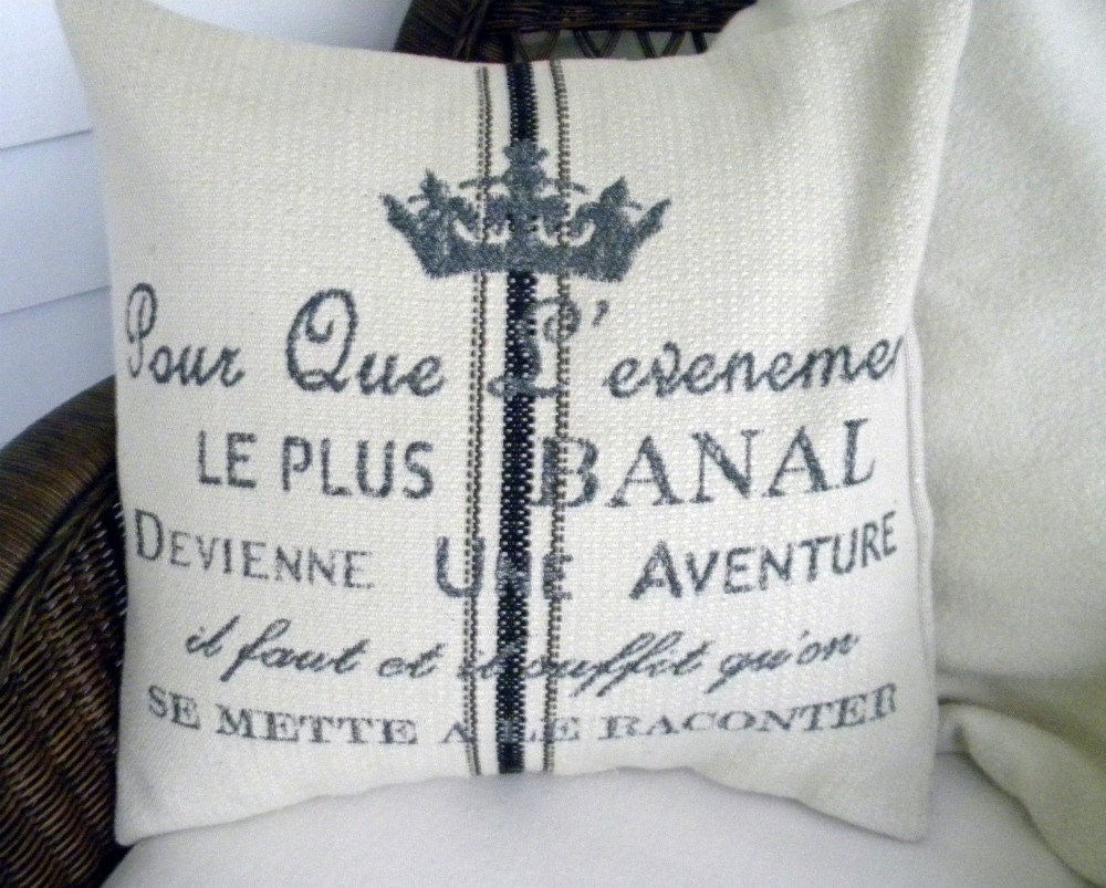 NEW - Designer Decorative Throw Pillow Cover - Champion French Script - Robert Allen - 18 Inches Square
