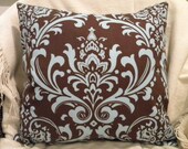 Decorative Pillow Cover - Chocolate Brown and French Blue Traditional Design - 18 x18 inches-Free Shipping