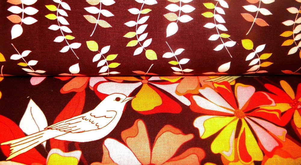 Fabric Duo - 1 Yard Each of  Valori Wells - Jenaveve Linen  Collection Floral Birds and Leaves in Merlot -Free Spirit Fabrics