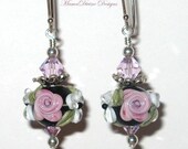 Ebony Gardens - Lampwork Glass Swarovski Crystal Sterling Silver Earrings