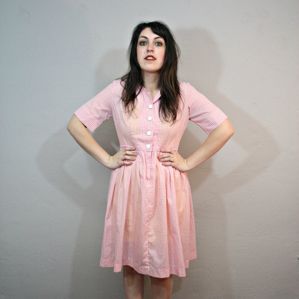 Vintage Day Dress / Handmade Dress / Gingham Picnic Dress / 1960s