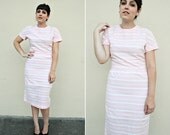 Vintage Day Dress / Textured Dress / Pastel Stripes / 1960s