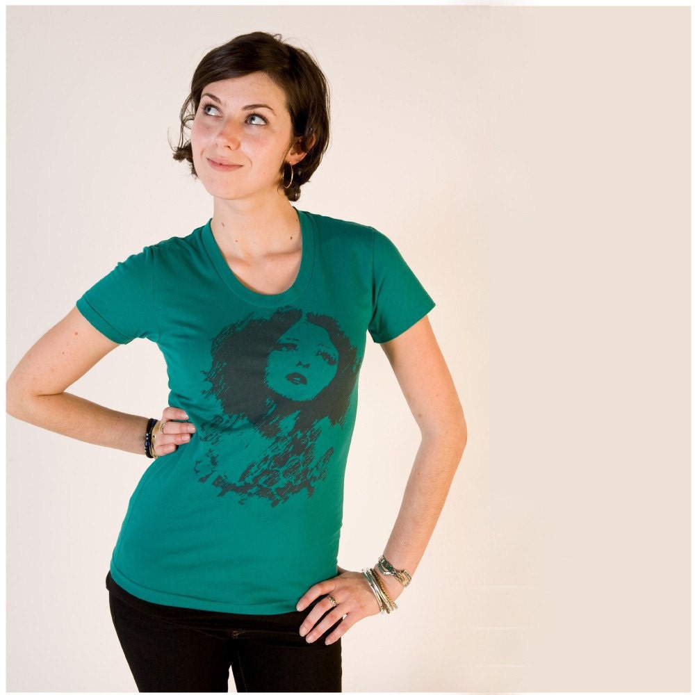 SALE - It Girl - womens tshirt - MEDIUM - Clara Bow screenprint on American Apparel emerald green t shirt
