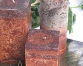 Clove Candle Set of 3: Fragrant Dark Brown Clove Scented Square & ROUND Pillar Candles - Gift Set - Ready to Ship