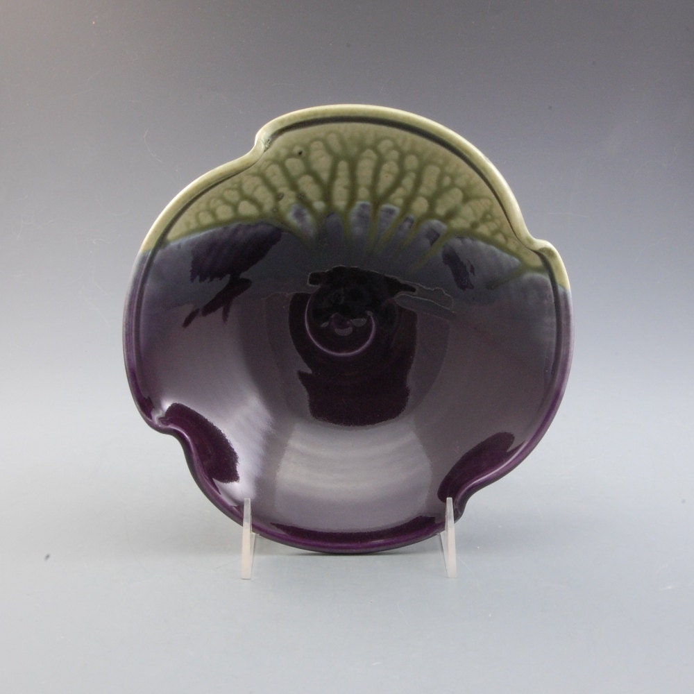 Eggplant Purple Fern Green Bowl Porcelain Handmade by Mark Hudak