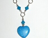 Caribbean Blue - Polymer Clay Heart Swarovski Crystal Necklace