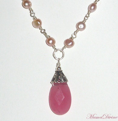REDUCED "Pretty in Pink"   Raspberry Jade Pearl Necklace