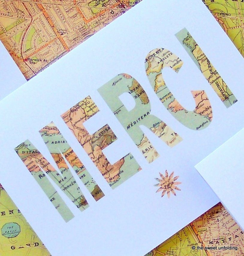 Merci - Vintage Map Thank You Cards