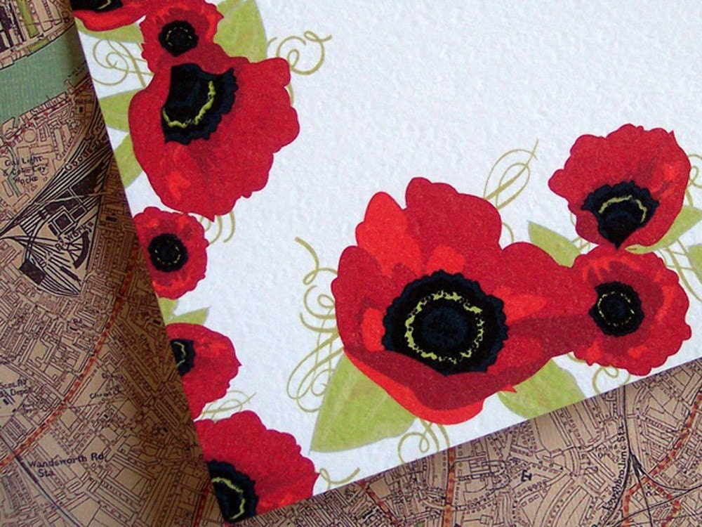 Personalized Note Cards - Red Poppy
