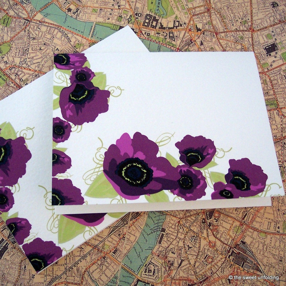 Poppy Note Cards - Purple Poppies