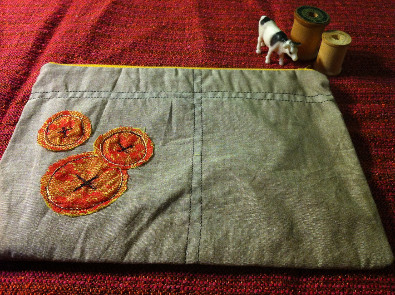Cosmetics case, Lace, orange garden bag, pouch, wallet wristlet.