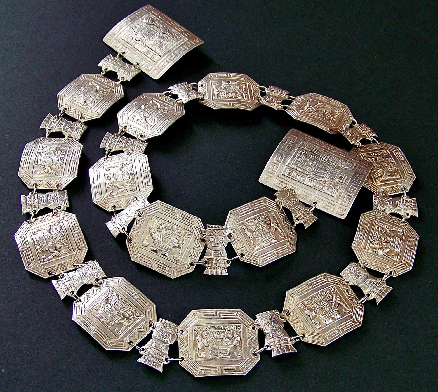 Bohemian, Peru Sterling Silver,Pre-Columbian Panel Belt,130 Grams