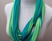 Infinity Scarf - Cowl - Necklace - Cuff Bracelet - in Jade, Lime and Topaz Jersey Fabric