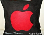 Free US shipping Unique Designer 16x16 Faux Suede Red and Black Pillow Cover with  Apple  Icon  Applique
