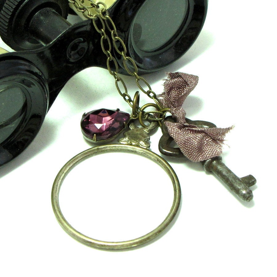 Vintage Collection Necklace OOAK Skeleton Key Optical Lens Crystal Long Exclusive Design By Mystic Pieces