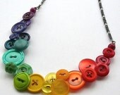 Rainbow Spectrum Vintage Buttons Big Bright Colorful Statement Bib Necklace