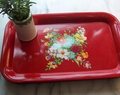 Six Cheery 1950s Cherry Red Enamel Luncheon Trays Serve or Display
