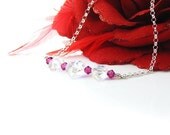 Fuchsia Heart Necklace. Handmade Sterling Silver & Deep Pink Swarovski Crystal Necklace