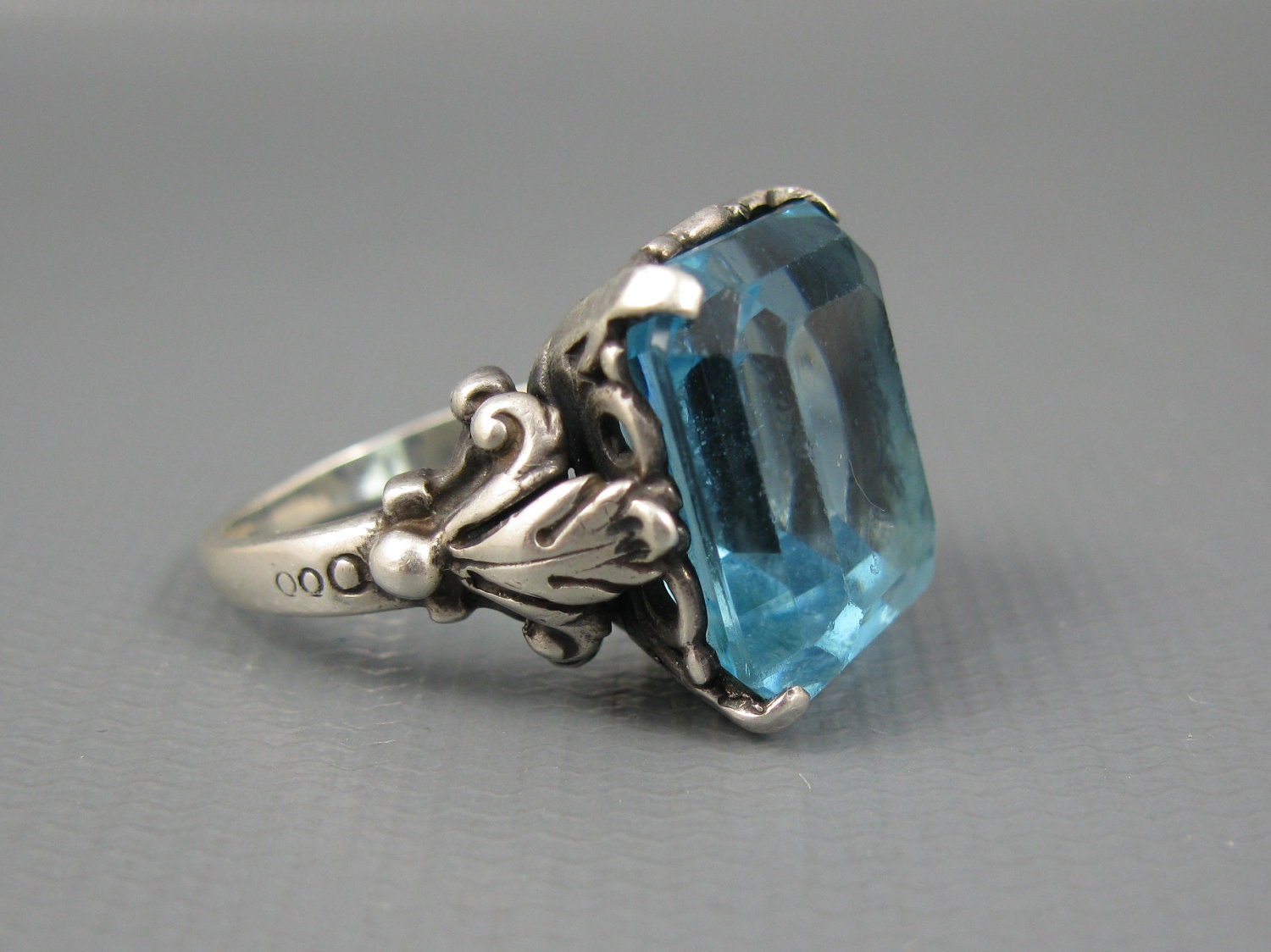 Vintage Rare Guglielmo Cini Sterling Blue Art Glass Ring Signed Size 7.5