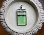 Original Collage Art Pendant - Greens - Sterling Silver Setting and Chain