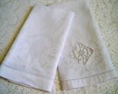 Vintage Linen Damask Crocheted Guest Towels
