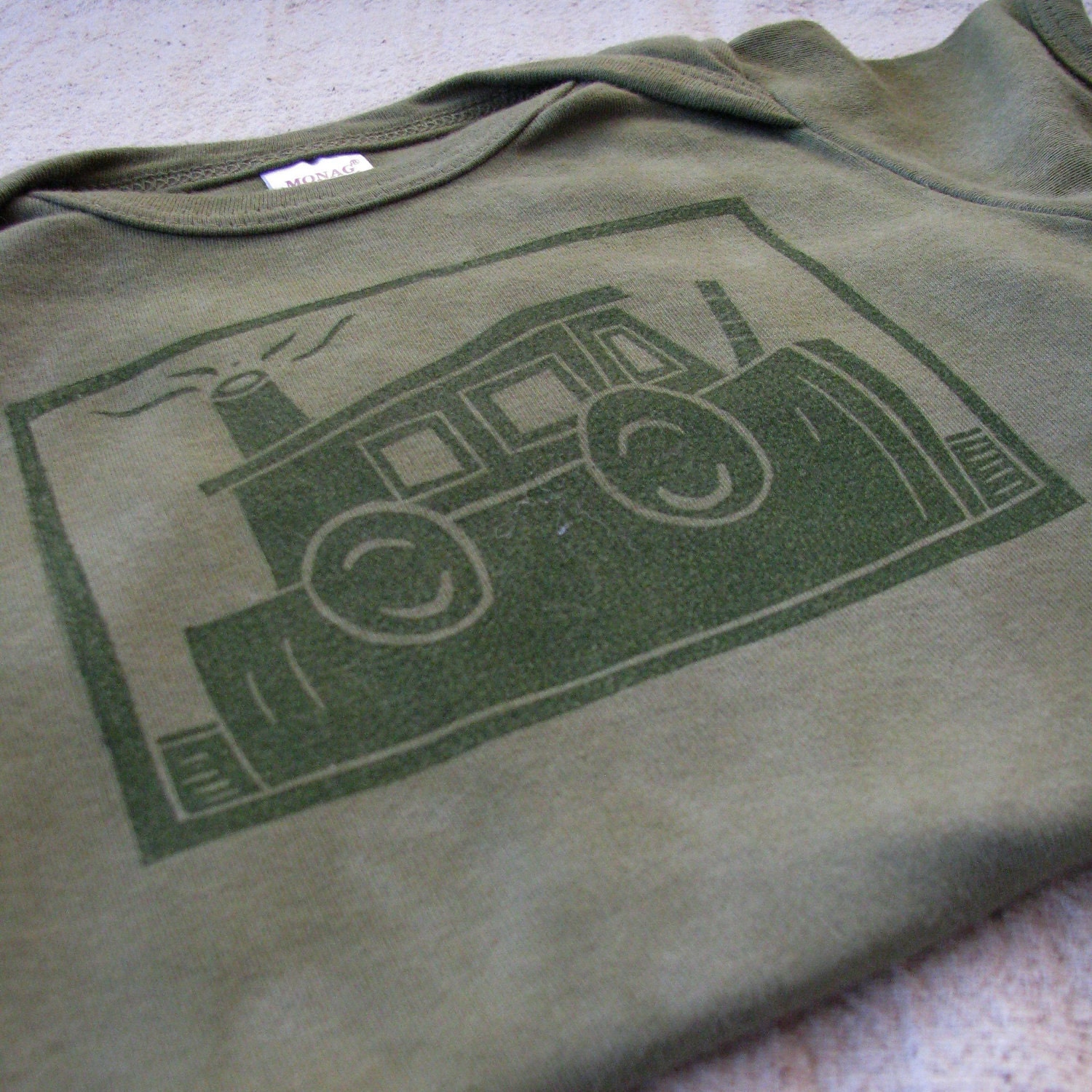 Lino Cut Tug Boat Shirt - Hand-Dyed, Hand-Printed, 12 to 18 Month Size