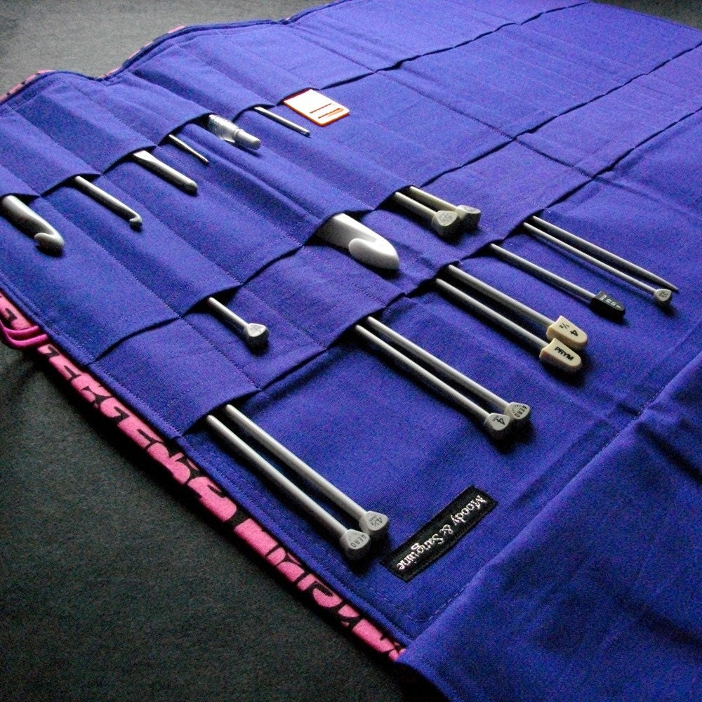 Knitting Needle Organizer -Love Debbie Darling Knitting Needle Holder Pink and Purple - paint brush holder, coloured pencil holder