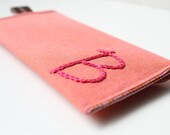 NEW - Snap Card Case- Personalized Embroidered Initial on Coral - Custom Colors Available