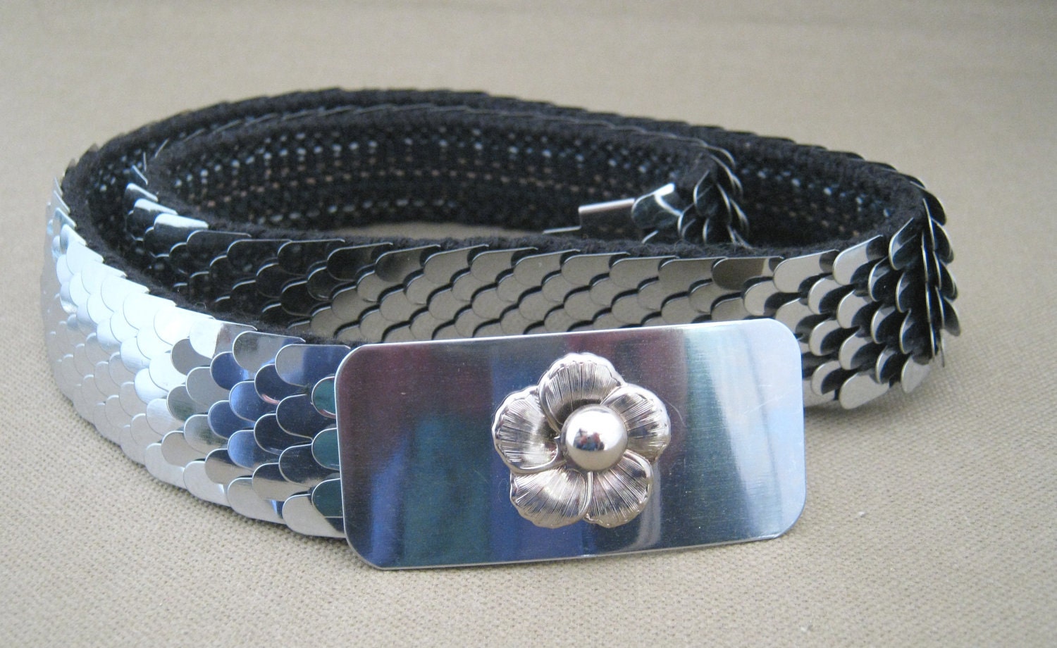 Vintage Silver Metal Snake Stretch Belt