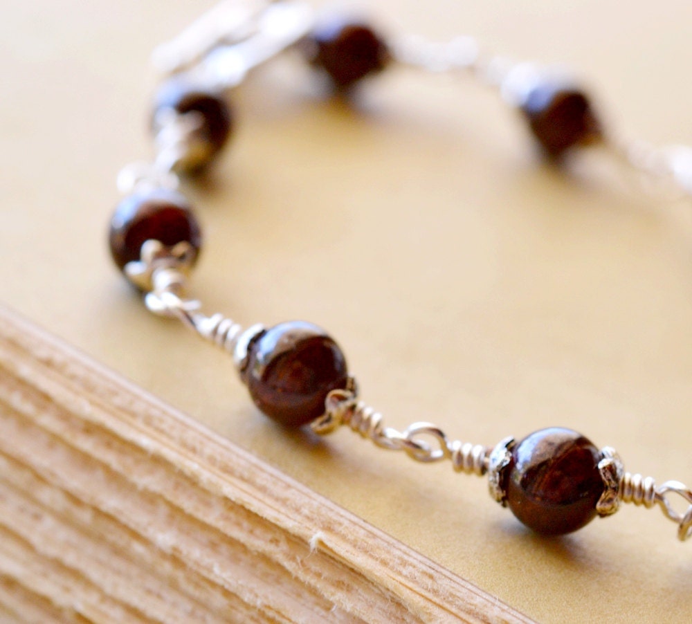 Garnet Bracelet, Sterling Silver, Wire Wrap January Birthstone, Genuine Gemstone Handmade Jewelry