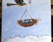 Original Painting, Large, 40X30,  Surreal, Bird Flying with Nest