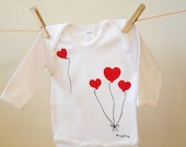 Valentines Baby Bodysuit, Children Clothing, Onesie - Heart Balloons, Baby Girl Shower Gift, Toddlers Valentines day, Hand-painted Love