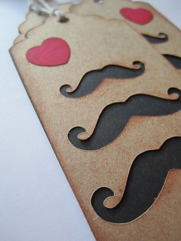 Mustache Hang Tag Gift Tag with Heart Steampunk TeamScrapbookNinjas PAFAteam