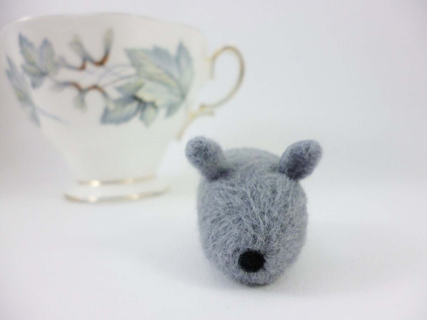 Simple Grey Mouse needle felted animal decor wool fluffy critter