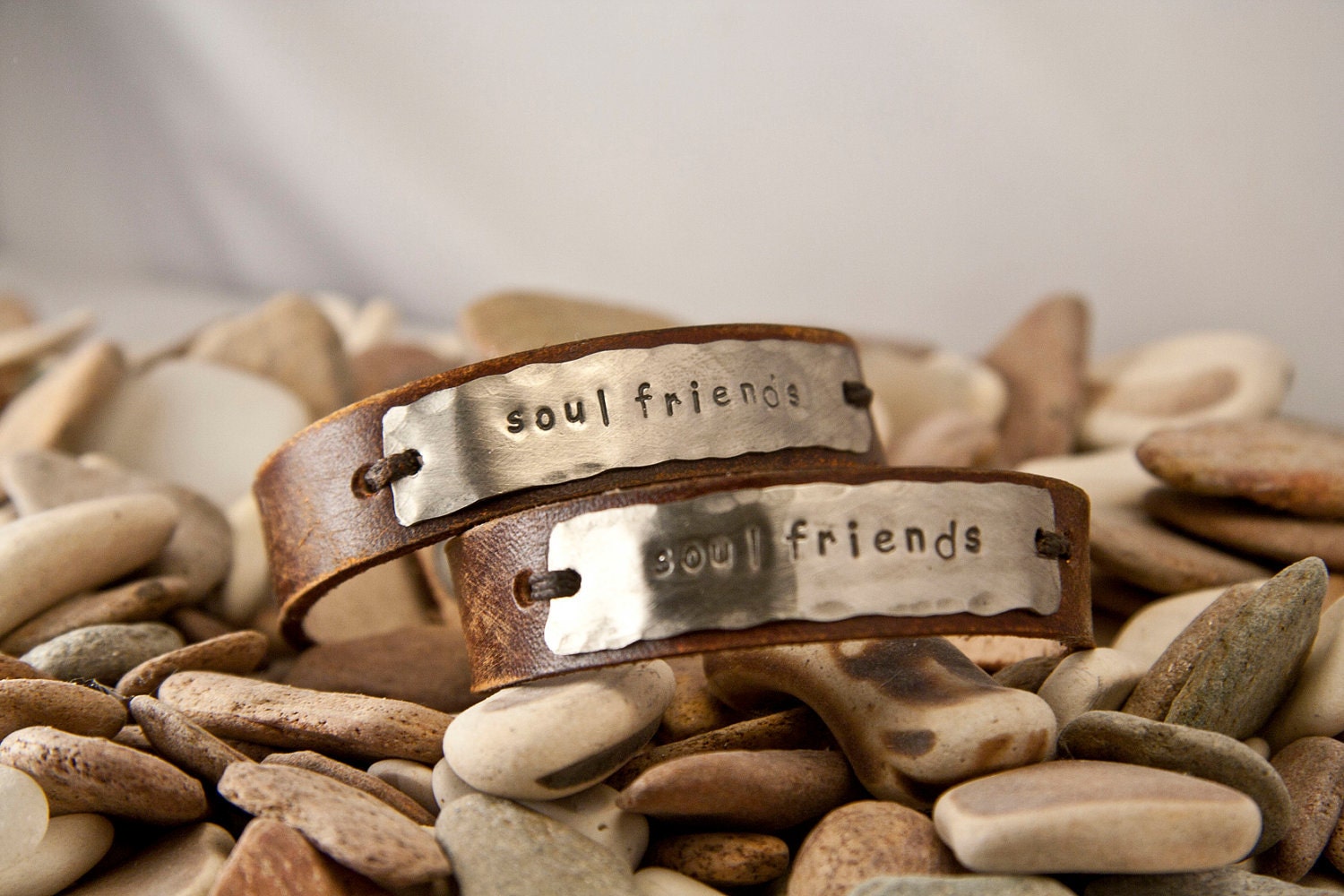 Leather cuff bracelet- SOUL Friends  - pair - 1/2  inch