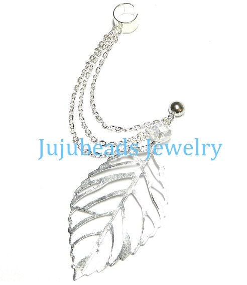 Breezy - Leaf Crystal Chain Ear Cuff