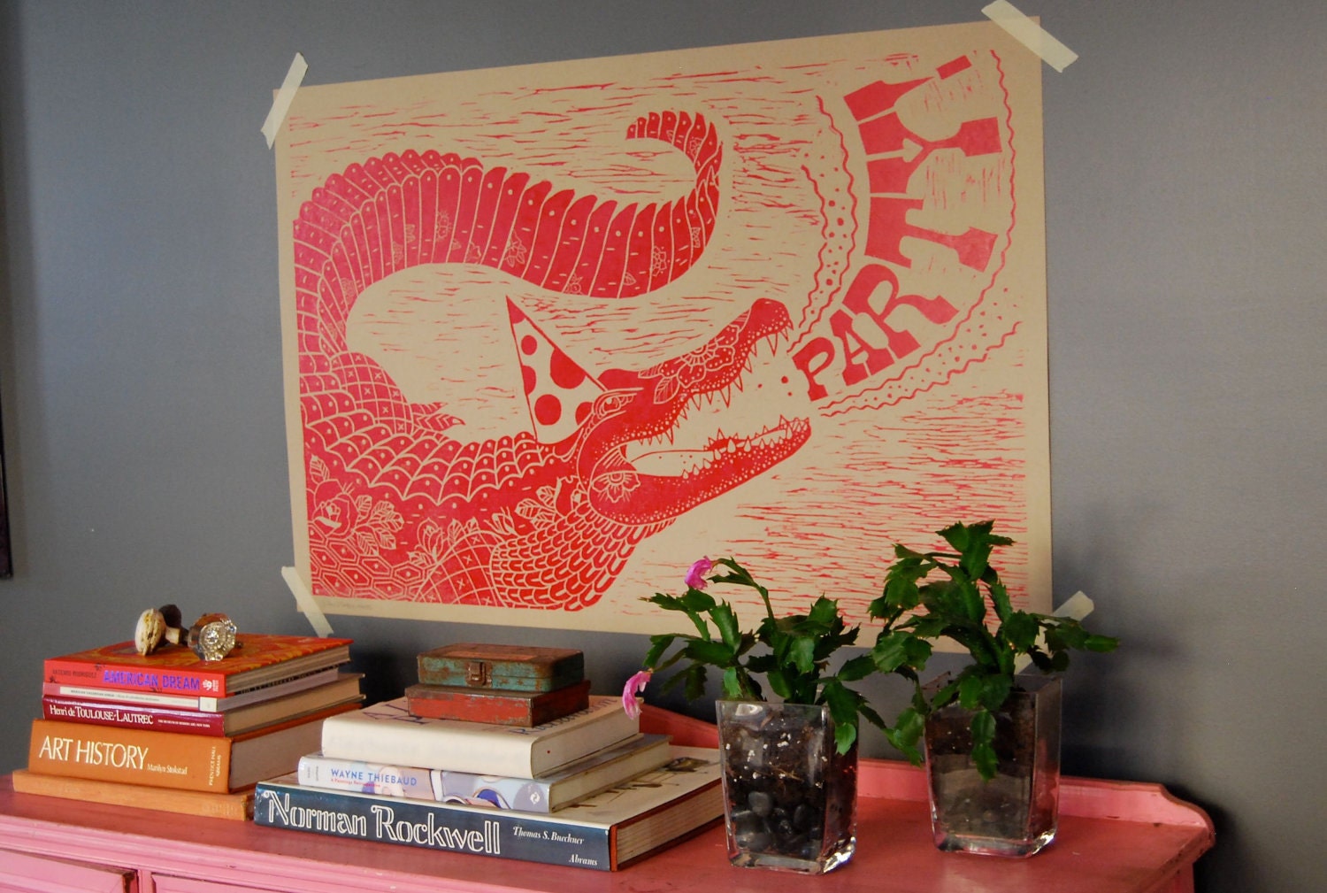 Party Gator, handprinted Letterpress Poster
