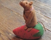 Felt pin cushion or decor - mouse on strawberry