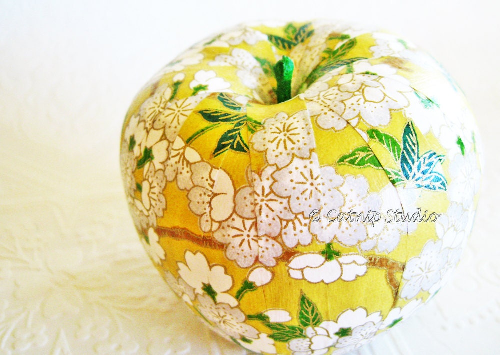 Yellow Apple Ornament decoupage origami cherry blossoms floral