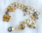 Labradorite Necklace Gold-Filed Chain Gem Drops Flower Clasp