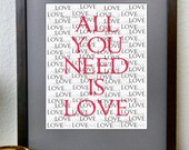 Download All You Need is Love Printable Valentine Digital Art Beatles PDF