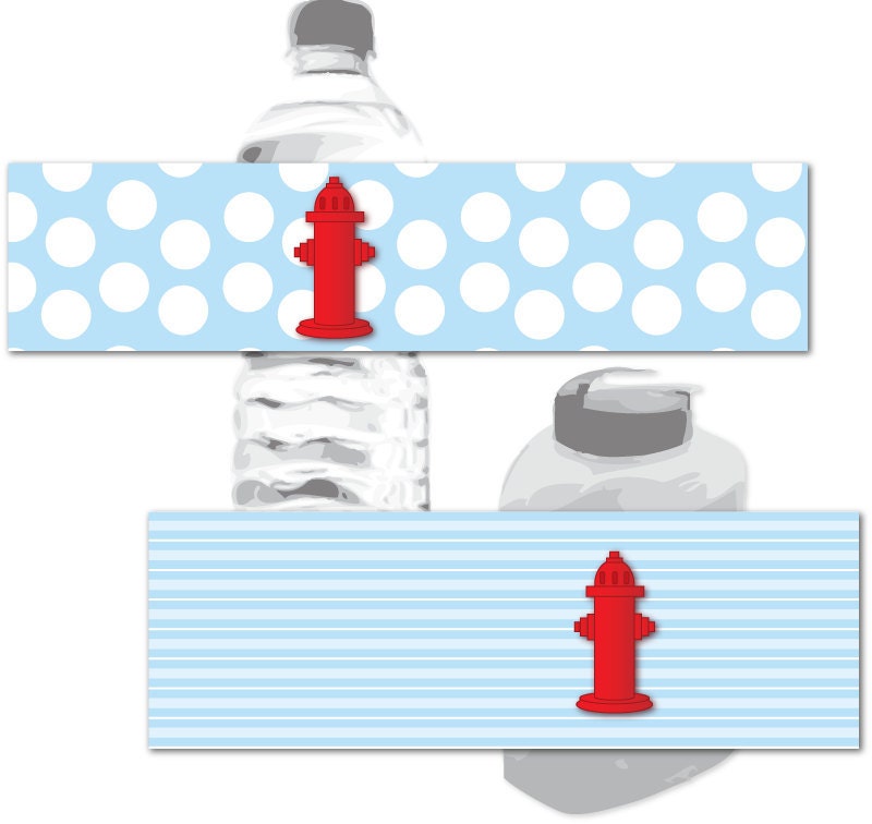 Fire Truck Birthday Party Water Bottle Wrappers and Juice Box Wrappers