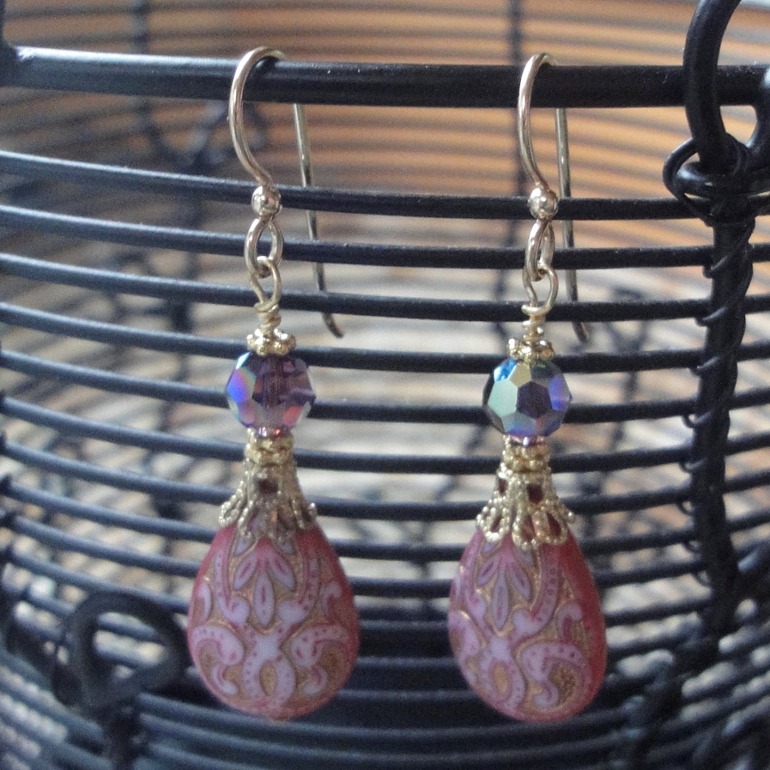 Pink and Purple Earrings with Gold Fill Findings - Ready to Ship