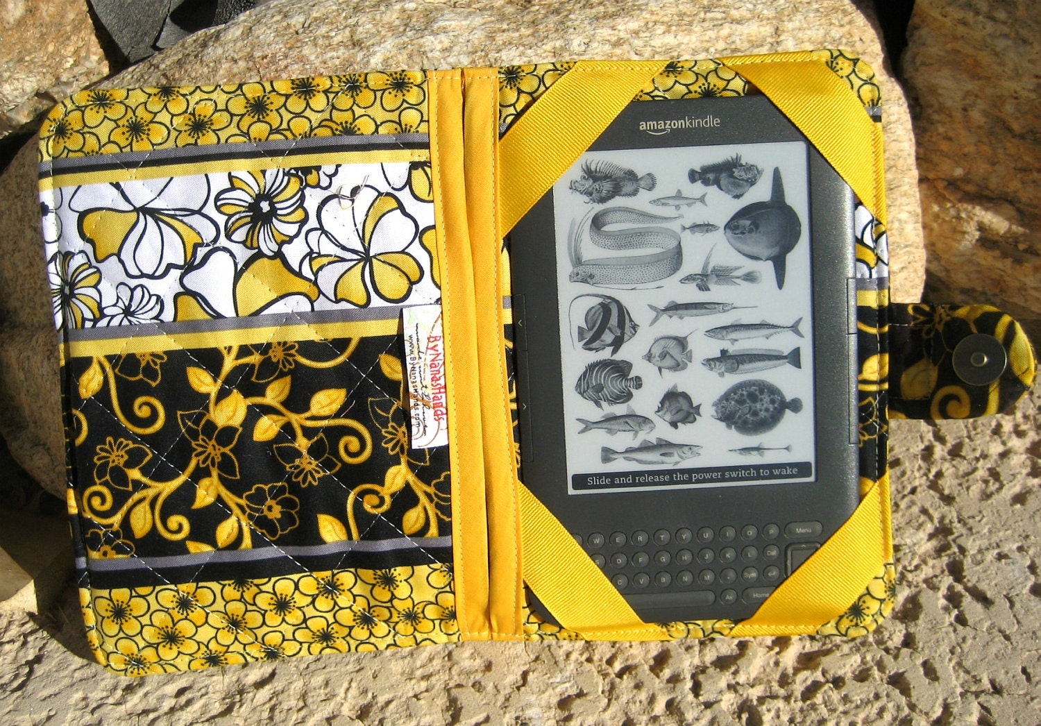 Kindle 3 eReader or Kindle Fire Cover Black Yellow and White