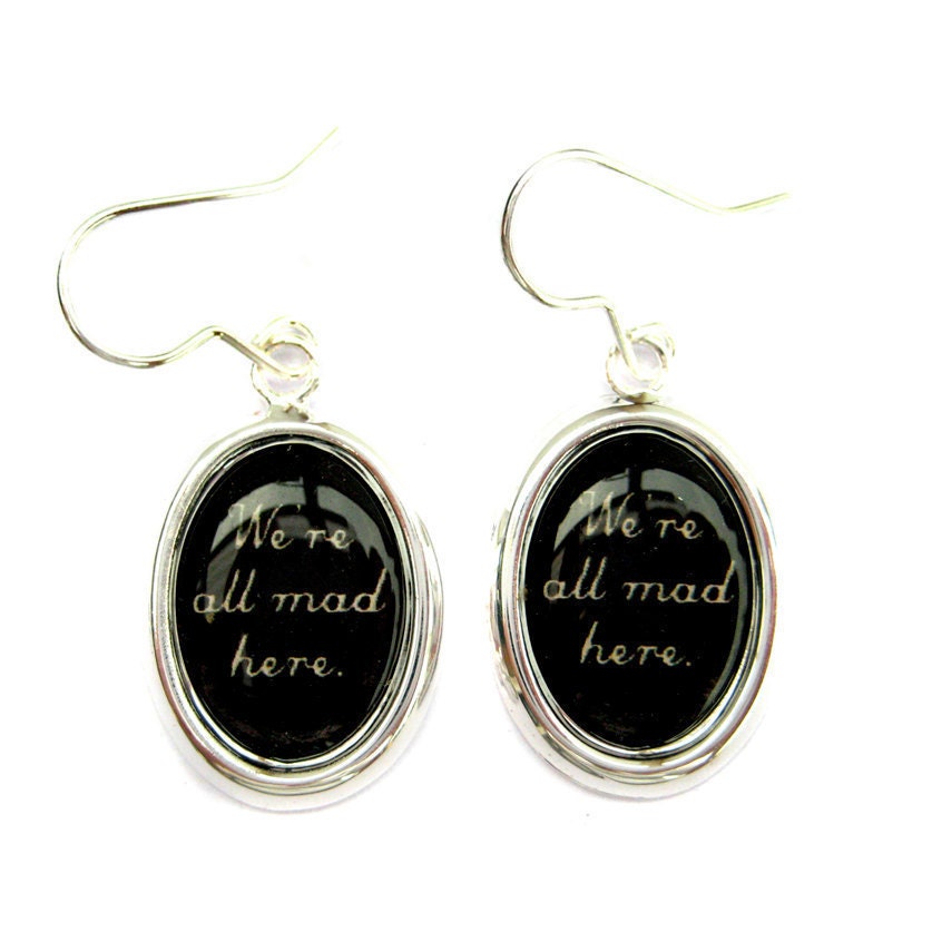 We're All Mad Here Victorian Alice in Wonderland Sterling Silver and Brass Charm Earrings from Hoolala