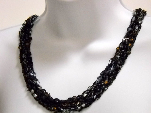 Continuous Loop Necklace, Handknit, Fiber Jewelry, Silk