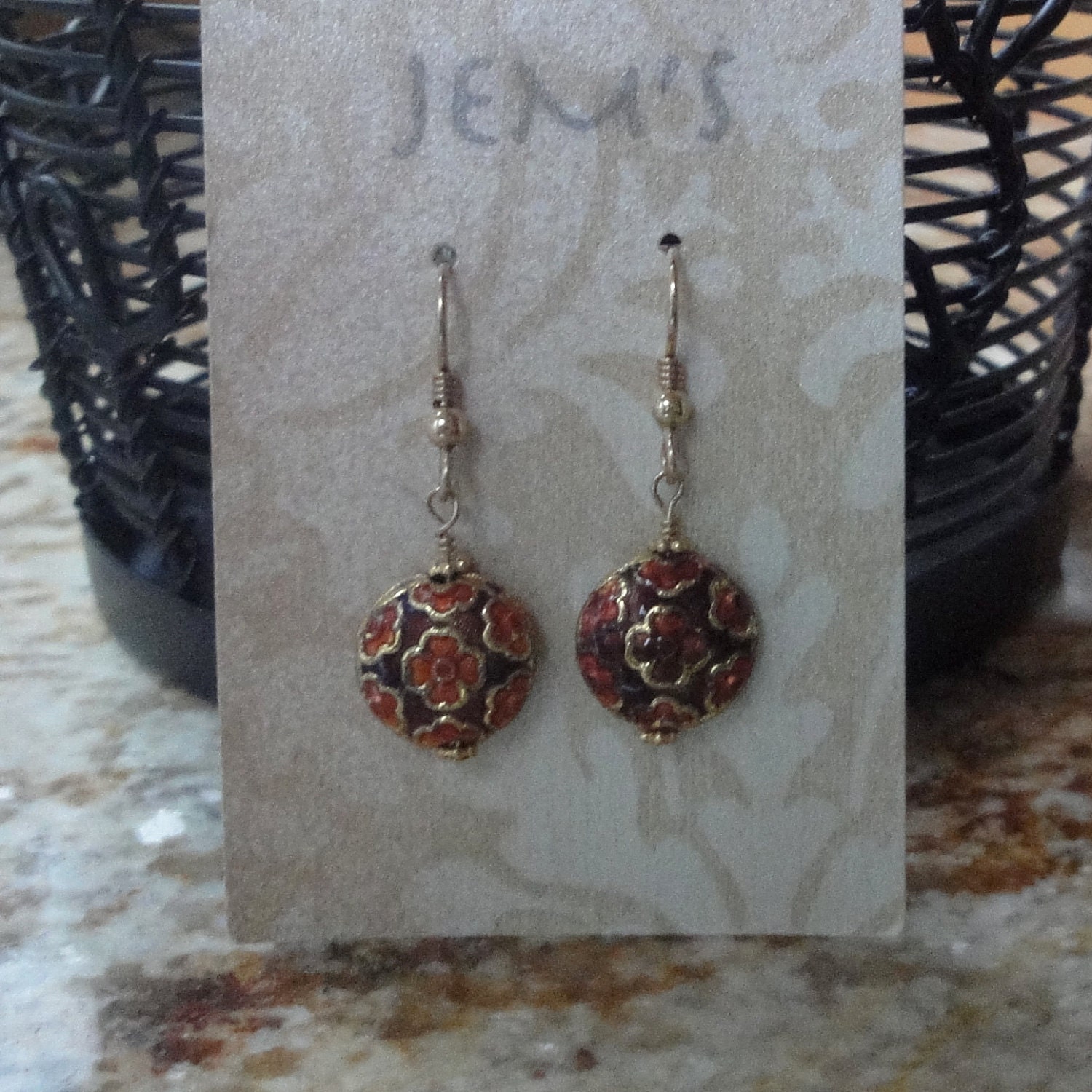 Copper Cloissonne Earrings with Gold Fill Findings - Ready to Ship