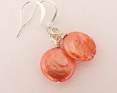Tangeriene  Melon Freshwater Coin Pearl Dangle Earrings